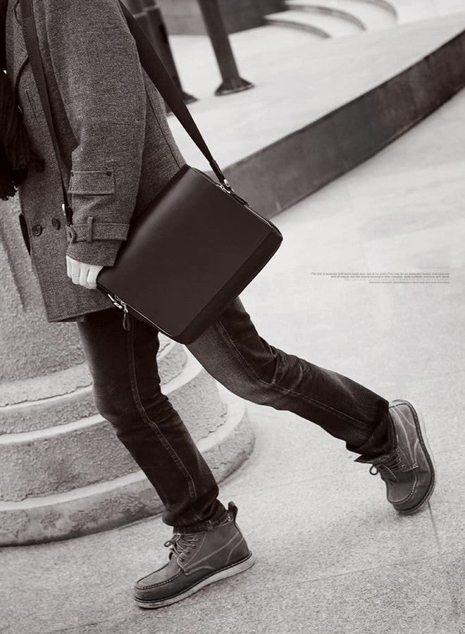 BROGBUS PU Leather Soft Handle Business Cross Body Bag for Men and Women Dark Brown - Image 2